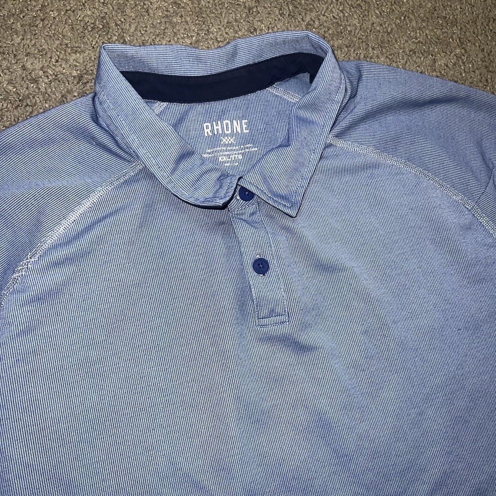 Rhone Mens XXL Delta Pique Polo Shirt Short Sleeve Golf Blue Logo